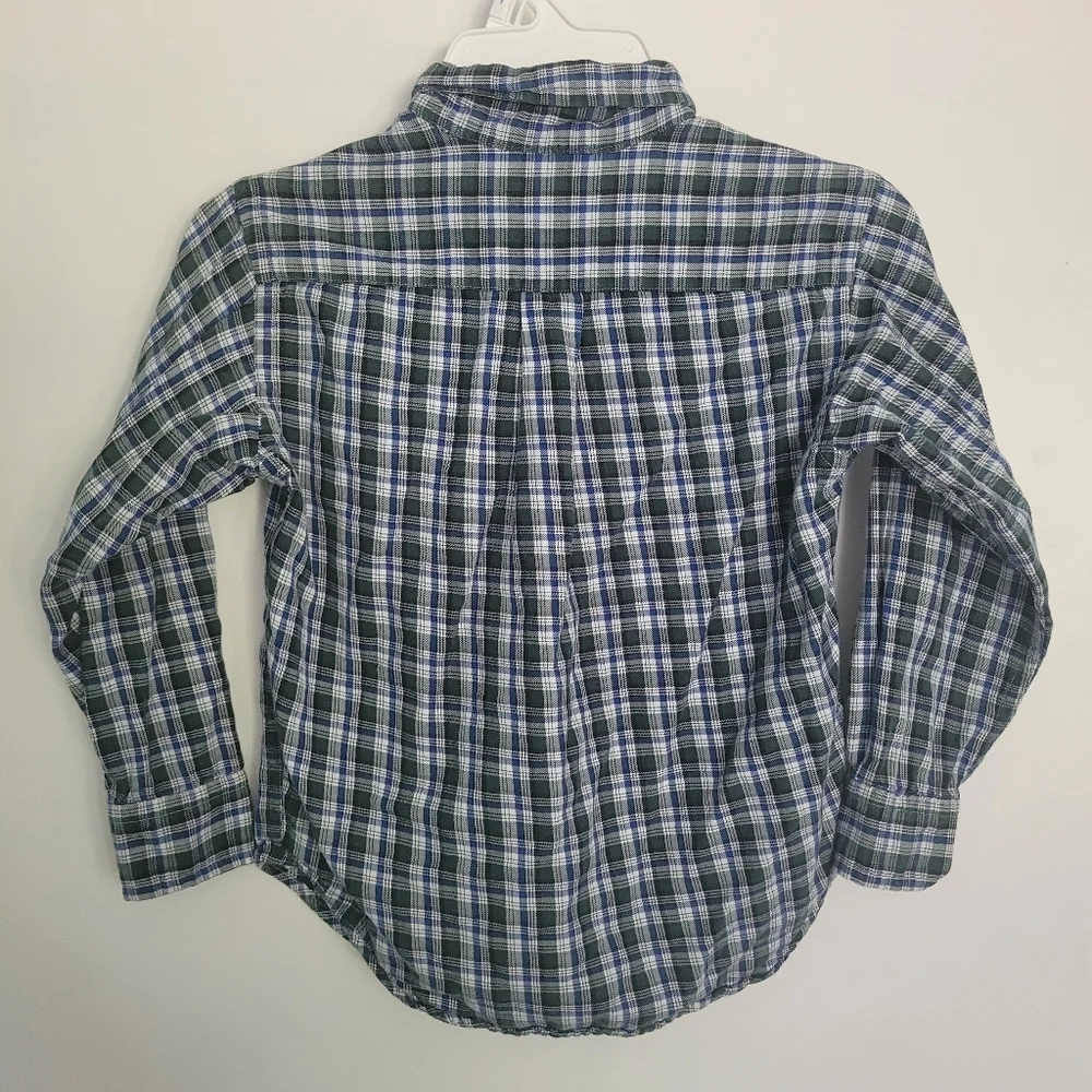 Polo Ralph Lauren 100% Cotton Long Sleeve Button Down Boys 5 Plaid Blue Green